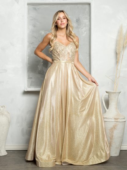 3478 - GLITTERED BALLGOWN W METALLIC CORDED LACE BODICE W POCKETS & CORSET TIE BACK - Image 5