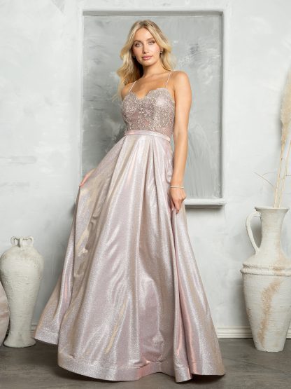 3478 - GLITTERED BALLGOWN W METALLIC CORDED LACE BODICE W POCKETS & CORSET TIE BACK - Image 6
