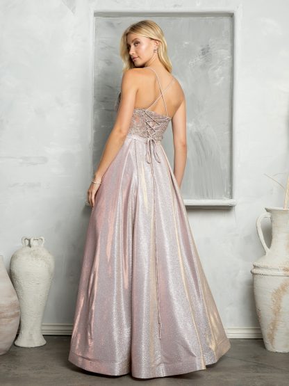 3478 - GLITTERED BALLGOWN W METALLIC CORDED LACE BODICE W POCKETS & CORSET TIE BACK - Image 7