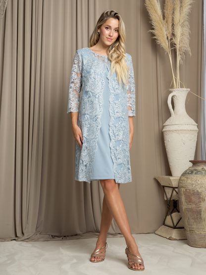 3479 - One piece dress with attached metallic corded lace jacket - Image 3