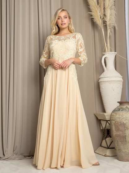 5248 - MAMA LONG CHIFFON GOWN W 3/4 SLEEVE & BACK ZIPPER - Image 7