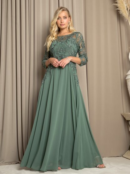5248 - MAMA LONG CHIFFON GOWN W 3/4 SLEEVE & BACK ZIPPER - Image 4
