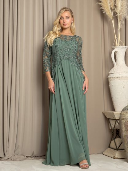 5248 - MAMA LONG CHIFFON GOWN W 3/4 SLEEVE & BACK ZIPPER - Image 5