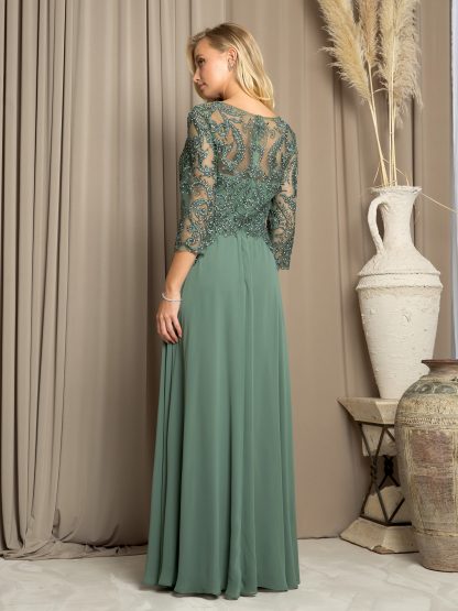 5248 - MAMA LONG CHIFFON GOWN W 3/4 SLEEVE & BACK ZIPPER - Image 6