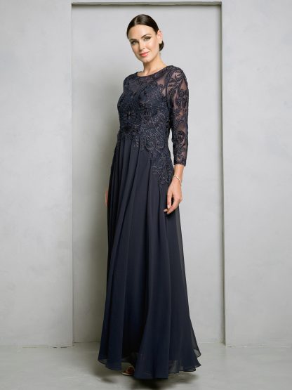 5248 - MAMA LONG CHIFFON GOWN W 3/4 SLEEVE & BACK ZIPPER - Image 12