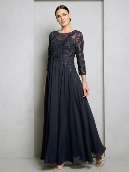 5248 - MAMA LONG CHIFFON GOWN W 3/4 SLEEVE & BACK ZIPPER