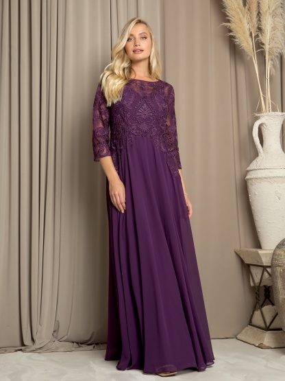 5248 - MAMA LONG CHIFFON GOWN W 3/4 SLEEVE & BACK ZIPPER - Image 2