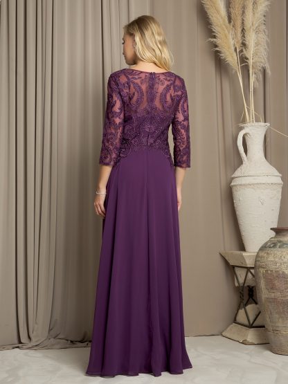 5248 - MAMA LONG CHIFFON GOWN W 3/4 SLEEVE & BACK ZIPPER - Image 3