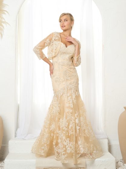 5250-LACE FIT & FLARE GOWN WITH BOLERO AND CORSET BACK - Image 2
