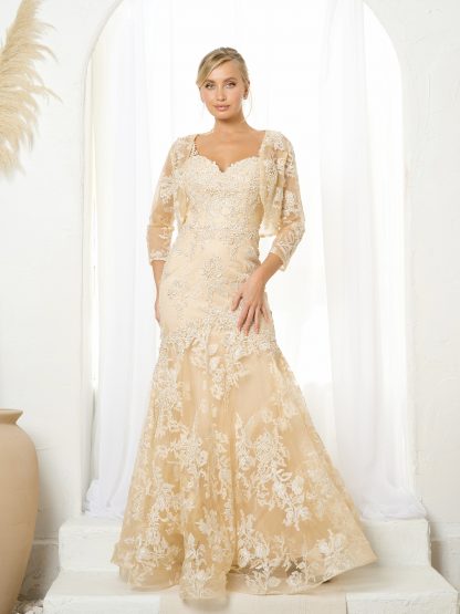 5250-LACE FIT & FLARE GOWN WITH BOLERO AND CORSET BACK - Image 3