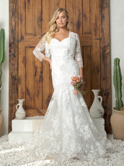 5250-LACE FIT & FLARE GOWN WITH BOLERO AND CORSET BACK - Image 5