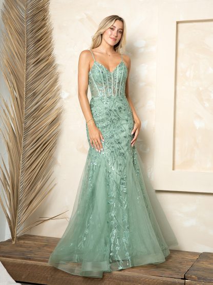 5251 - EMBELLISHED LACE FIT AND FLARE GOWN W ZIPPER BACK - Image 3
