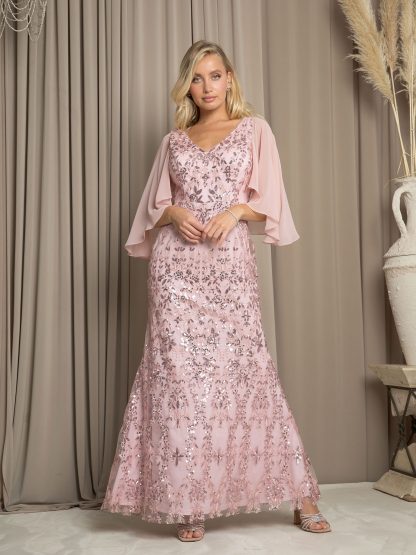 5255-LONG EMBELLISHED GOWN WITH CAPE DETAIL AND BACK ZIPPER - Image 4
