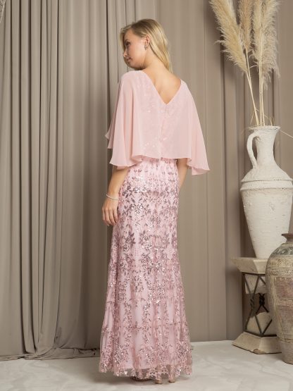 5255-LONG EMBELLISHED GOWN WITH CAPE DETAIL AND BACK ZIPPER - Image 5