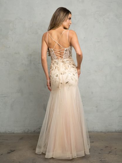 5257 - FIT AND FLARE EMBELLISHED TULLE GOWN WITH CORSET TIE BACK - Image 3