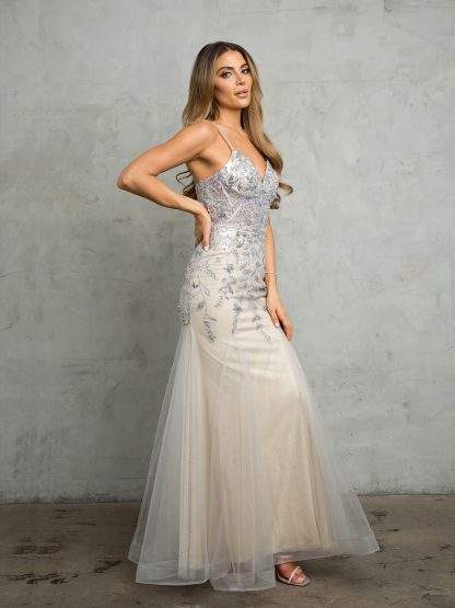 5257 - FIT AND FLARE EMBELLISHED TULLE GOWN WITH CORSET TIE BACK - Image 7