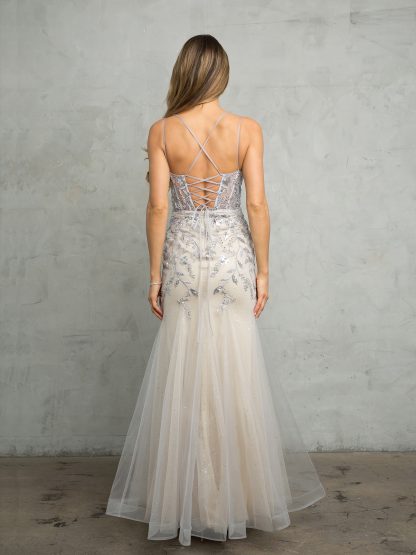 5257 - FIT AND FLARE EMBELLISHED TULLE GOWN WITH CORSET TIE BACK - Image 8