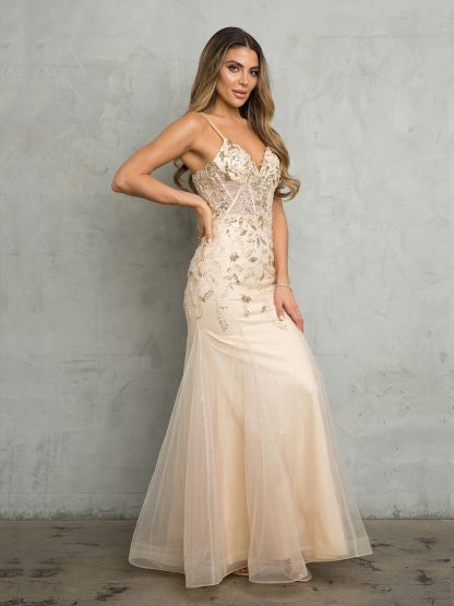 5257 - FIT AND FLARE EMBELLISHED TULLE GOWN WITH CORSET TIE BACK - Image 2