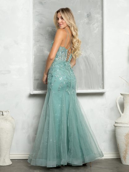 5257 - FIT AND FLARE EMBELLISHED TULLE GOWN WITH CORSET TIE BACK - Image 5