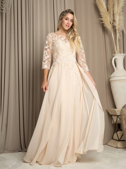 5258 - A-LINE MOB GOWN WITH EMBELLISHED TOP AND LAYERED SKIRT, BACK ZIPPER