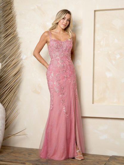 5259 - EMBELLISHED LACE W CORSET BONING BODICE WITH FRONT SLIT AND CORSET TIE BACK