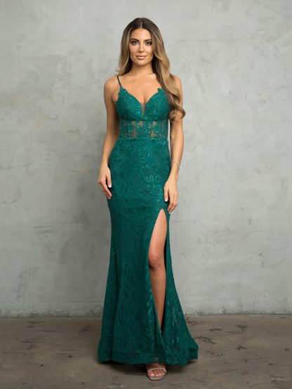 5260 - EMBELLISHED SEXY LACE GOWN W HIGH FRONT SLIT AND DEEP V-BACK WITH ZIPPER - Image 9