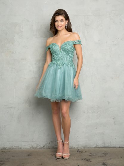 5265 - Off shoulder glittered tulle dress with corset back - Image 3