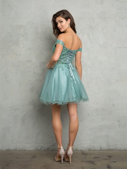 5265 - Off shoulder glittered tulle dress with corset back - Image 4