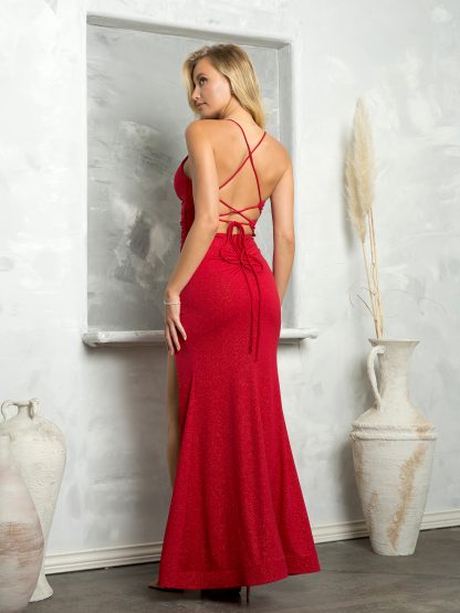 3476 - STRETCH GLITTER JERSEY DRESS W FRONT SLIT AND BACK CORSET - Image 8