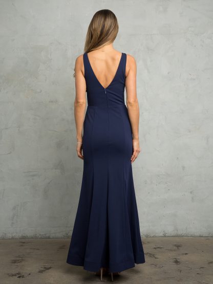 3482 - LONG SLEEVELESS KNIT CREPE GOWN W ZIPPER BACK - Image 8