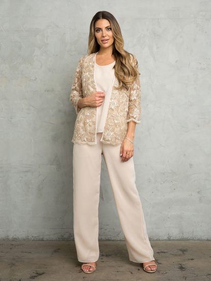 3483 - MAMA 3PC PANTS SET WITH LACE 3/4 SLEEVE JACKET
