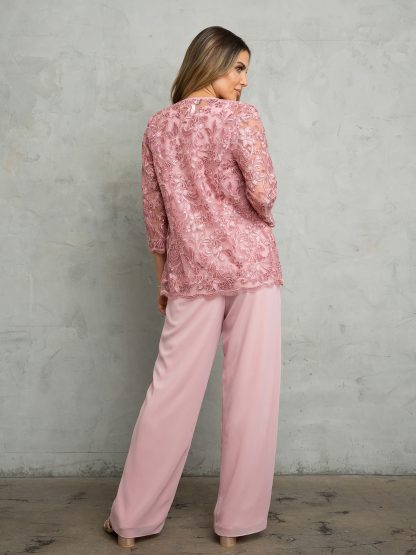 3483 - MAMA 3PC PANTS SET WITH LACE 3/4 SLEEVE JACKET - Image 8