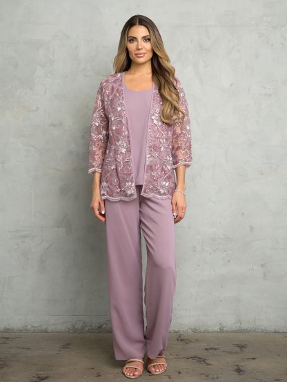 3483 - MAMA 3PC PANTS SET WITH LACE 3/4 SLEEVE JACKET - Image 4