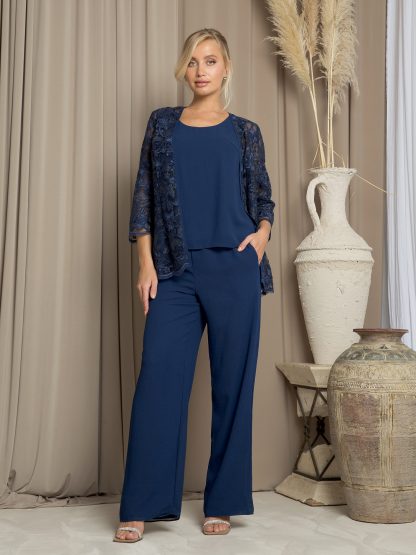 3483 - MAMA 3PC PANTS SET WITH LACE 3/4 SLEEVE JACKET - Image 10