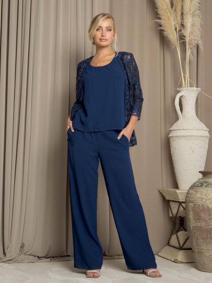 3483 - MAMA 3PC PANTS SET WITH LACE 3/4 SLEEVE JACKET - Image 9