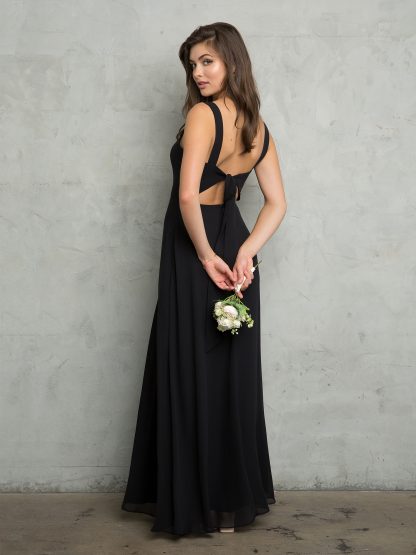 3485 - TIE BACK CHIFFON BM DRESS WITH POCKETS AND FRONT SLIT - Image 5