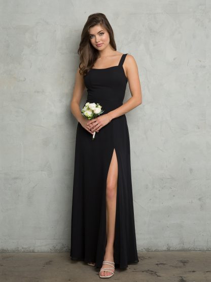 3485 - TIE BACK CHIFFON BM DRESS WITH POCKETS AND FRONT SLIT - Image 4