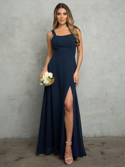 3485 - TIE BACK CHIFFON BM DRESS WITH POCKETS AND FRONT SLIT - Image 10