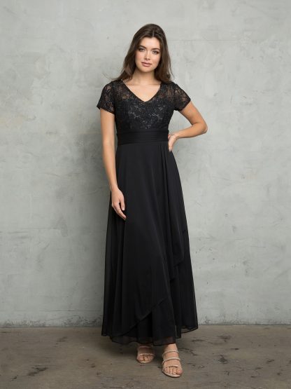 3486 - SHORT SLEEVE MAMA LACE AND STRETCH CHIFFON DRESS - Image 6
