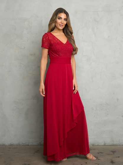 3486 - SHORT SLEEVE MAMA LACE AND STRETCH CHIFFON DRESS - Image 4