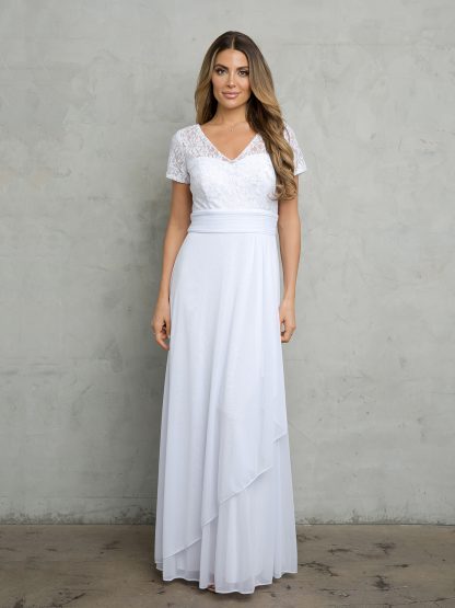 3486 - SHORT SLEEVE MAMA LACE AND STRETCH CHIFFON DRESS - Image 8