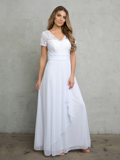 3486 - SHORT SLEEVE MAMA LACE AND STRETCH CHIFFON DRESS - Image 9
