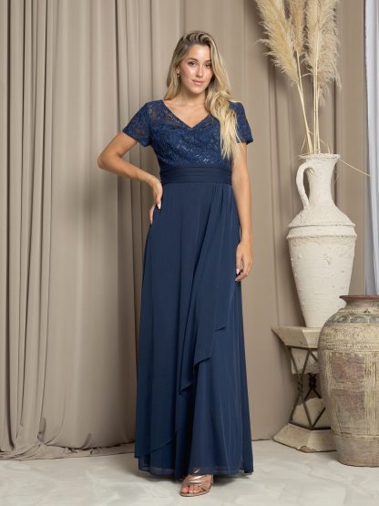 3486 - SHORT SLEEVE MAMA LACE AND STRETCH CHIFFON DRESS - Image 2