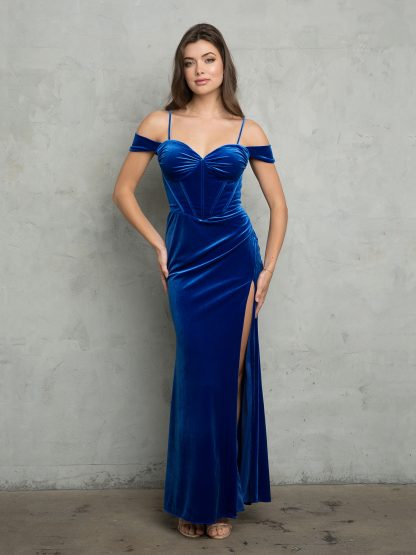 3488 - VELVET OFF SHOULDER GOWN WITH BACK ZIPPER - Image 4