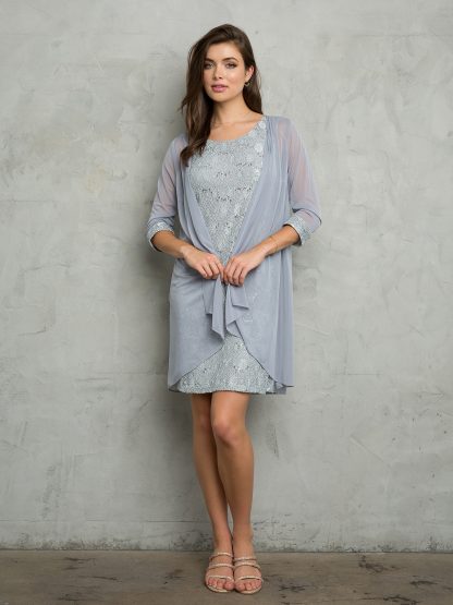 3490 - MAMA MINI 2PC- SLEEVELESS LACE DRESS WITH 3/4 SLEEVE CHIFFON MATTE JERSEY JACKET - Image 2