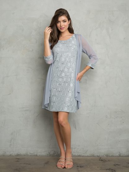 3490 - MAMA MINI 2PC- SLEEVELESS LACE DRESS WITH 3/4 SLEEVE CHIFFON MATTE JERSEY JACKET