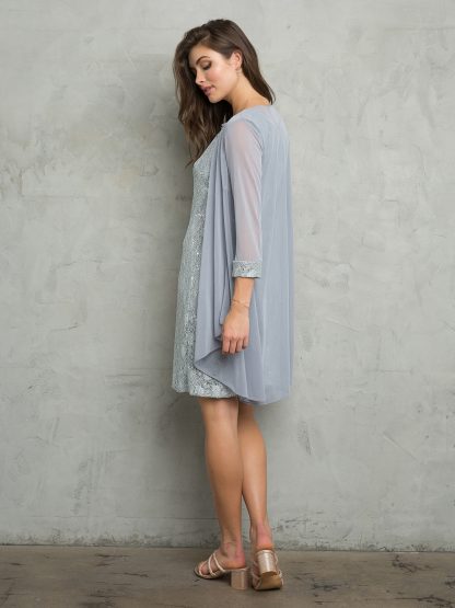 3490 - MAMA MINI 2PC- SLEEVELESS LACE DRESS WITH 3/4 SLEEVE CHIFFON MATTE JERSEY JACKET - Image 3