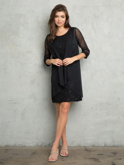 3490 - MAMA MINI 2PC- SLEEVELESS LACE DRESS WITH 3/4 SLEEVE CHIFFON MATTE JERSEY JACKET - Image 4