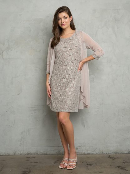 3490 - MAMA MINI 2PC- SLEEVELESS LACE DRESS WITH 3/4 SLEEVE CHIFFON MATTE JERSEY JACKET - Image 8
