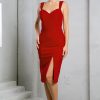 3493 - KNIT CREPE MIDI LENGTH DRESS WITH FRONT SLIT AND BACK ZIPPER - Image 5